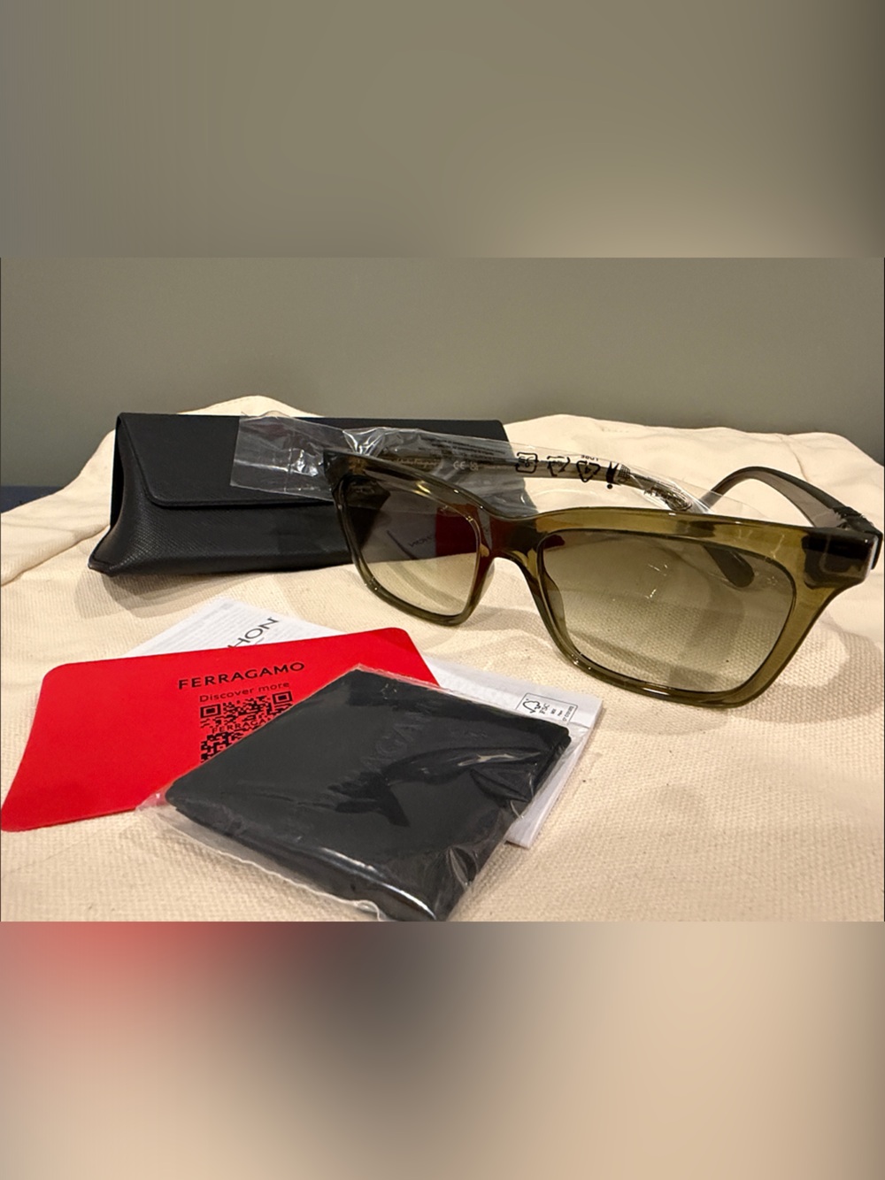 Salvatore Ferragamo Men’s Olive Transparent Green Square Sunglasses